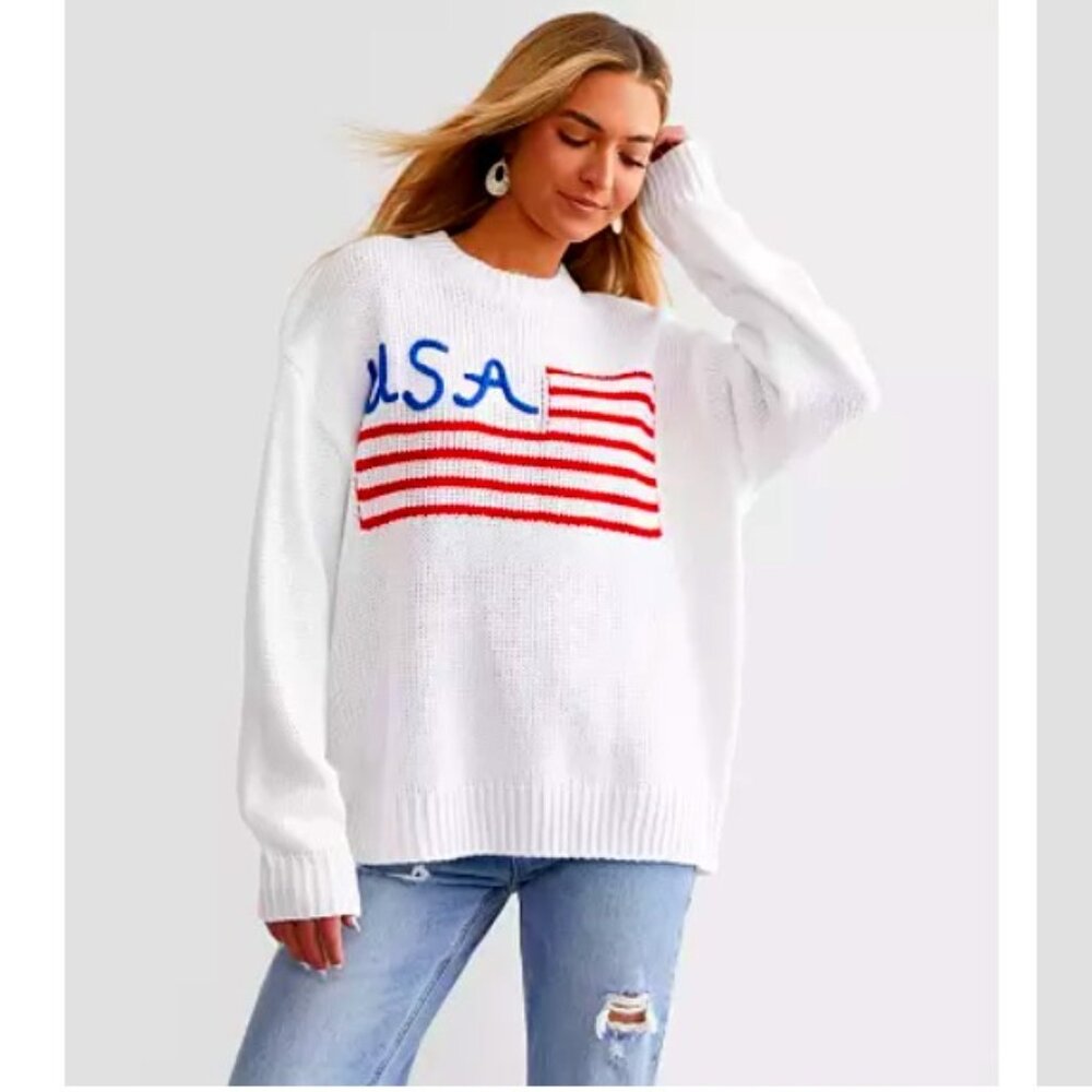 USA Flag Sweater Main Strip. Large. NWOT.